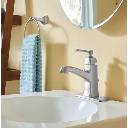  Moen WS84923 Conway One-Handle Single Hole or Centerset Bathroom Faucet with Drain Assembly, Spot Resist Brushed Nickel