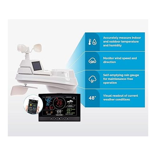  AcuRite Iris (5-in-1) Home Weather Station with Direct-to-Wi-Fi Wireless Display and Alerts for Remote Monitoring Indoor/Outdoor Temperature and Humidity with Wind Speed/Direction (01544M)