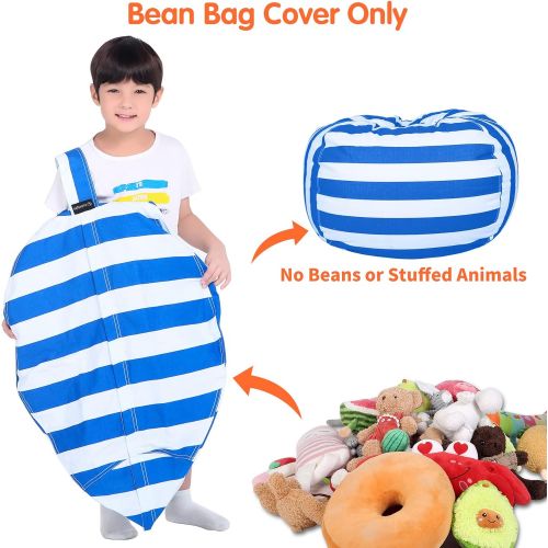  [아마존베스트]Lukeight Stuffed Animal Storage Bean Bag Chair for Kids, Zipper Storage Bean Bag for Organizing Stuffed Animals, Stripe Bean Bag Chair Cover, (No Beans) Large
