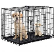 BestPet Dog Crate Dog Cage Pet Crate 48 Inch Folding Metal Pet Cage Double Door W/Divider Panel Dog Kennel Leak-Proof Plastic Tray Wire Animal Cage
