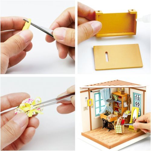  Rolife DIY Miniature Dollhouse Kit - 1/24 Sewing Room with LED Gifts for Boys Girls Women Friends (Lisas Tailor)