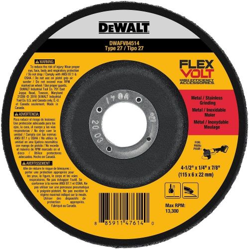  DEWALT DWAFV84514 FLEXVOLT T27 Cutting/Grinding Wheel, 4-1/2 x 1/4 x 7/8