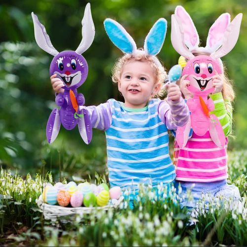  ArtCreativity Rabbit with Carrot Inflates, Set of 4, 16 Inch Easter Bunny Inflates, Indoor and Outdoor Party Decorations, Egg Hunt Supplies, Bunny Themed Birthday Party Favors, 4 A