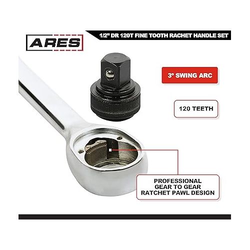  ARES 42070 ? 1/2-Inch Drive 120 Tooth Ratchet ? 3 Degree Swing Arc - Ergonomic Handle and Professional Gear Structure