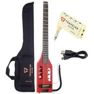 Traveler Guitar Ultra-Light Vintage Red Acoustic Electric Guitar and TGA-1A Acoustic Guitar Headphone Amplifier | Portable Full 24 3/4