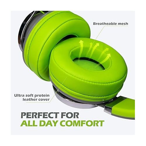  AILIHEN C8 Headphones Wired, On-Ear Headphones with Microphone and Volume Control, Corded 3.5mm Headset for Boys Girl School Smartphones Chromebook Laptop Computer Tablets Airplane Travel (Grey/Green)