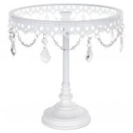 Amalfi Decor Metal Cake Dessert Stand with Glass Surface Plates, Crystal Beads and Dangles, 10 Diameter Plate (White)