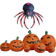 BZB Goods TWO HALLOWEEN PARTY DECORATIONS BUNDLE, Includes 4 Foot Wide Halloween Inflatable Black Red Spider, and 7.5 Foot Long Halloween Inflatable Pumpkins Patch Outdoor Indoor Blowup with