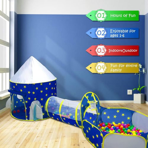  [아마존베스트]PigPigPen 3pc Kids Play Tent for Boys with Ball Pit, Crawl Tunnel, Princess Tents for Toddlers, Baby Space World Playhouse Toys, Boys Indoor& Outdoor Play House, Perfect Kid’s Gifts (3PC Blu