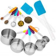 Stainless Steel Measuring Cups and Spoons Set + FREE Silicone Spatula and Cooking Brush by DYkitchen