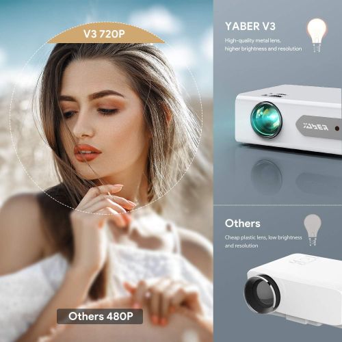  YABER V3 Mini Bluetooth Projector 6000L Full HD 1080P and Zoom Supported, Portable LCD LED Home & Outdoor Projector for iOS/Android/TV Stick/PS4/PC/Bluetooth Speaker (White)