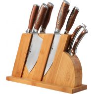 [아마존베스트]TUO Cutlery Knife Set with Wooden Block, Honing Steel and Shears - Forged HC German Steel X50CrMoV15 with Pakkawood Handle - Fiery Series 8pcs Knives Block Set TC0714