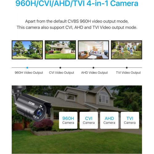  [아마존베스트]ZOSI 1080P Hybrid 4-in-1 HD TVI/CVI/AHD/CVBS 1920TVL 2.0MP CCTV Camera Home Security System 80ft Day/Night Vision Metal Waterproof Housing For 960H,720P,1080P,5MP,4K analog Surveil