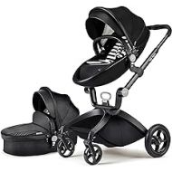 Hot Mom Baby Stroller: Baby Carriage with Adjustable Seat Height Angle and Four-Wheel Shock Absorption,Reversible，High Landscape and Fashional Pram (Black)