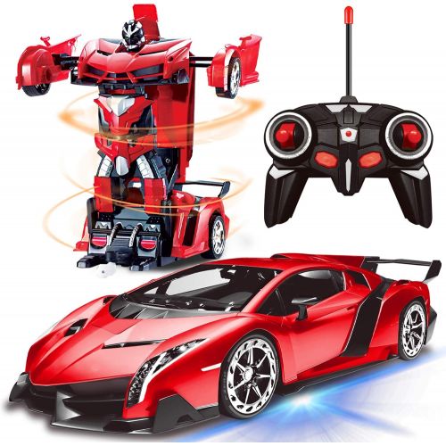  AMENON Remote Control Transform Car Robot Toy with Lights Deformation RC Car 2.4Ghz 1:18 Rechargeable 360°Rotating Stunt Race Car Toys for Kids Boys Girls Age 8 9 10 11 Year Old To