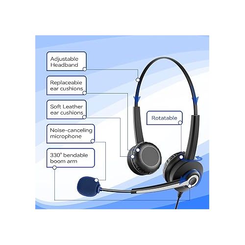  Corded Telephone Headset RJ9, with Noise Canceling Mic Mono, for 2465 2564 480 6402D A100 S10 300 301 430 DTU-8 DTU-16 5010 5020 and Other Office Landline Deskphones(New)