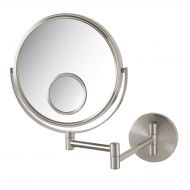 Jerdon JP7510N Wall Mount Makeup Mirror with 10x and 15x Magnification, Nickel Finish, 8