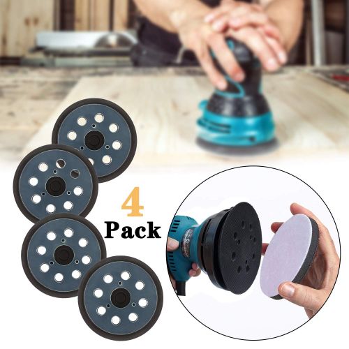  AxPower 4 Packs 5 inch 8 Hole Replacement Sander Pads 5 Hook and Loop Sanding Backing Plates for Makita 743081-8 743051-7, DeWalt 151281-08 DW4388, Porter Cable, Hitachi 324-209