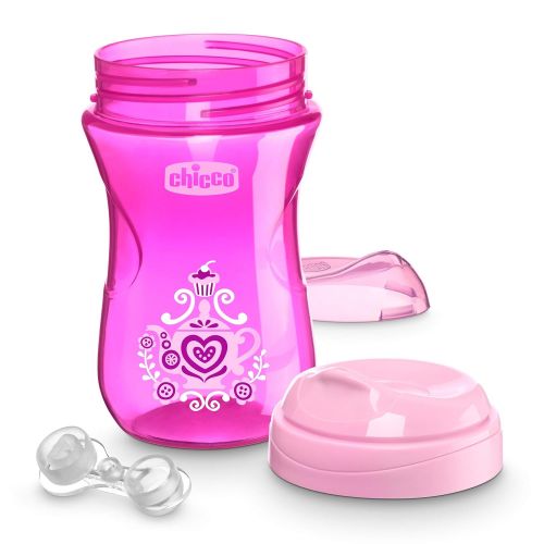 치코 Chicco Rim Spout Trainer Spill Free Bite Poof Rim Baby Sippy Cup 9oz, Pink/Purple, 9m+ (2pk)