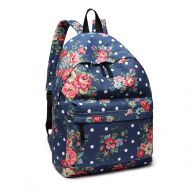 Miss Lulu School Backpacks Canvas Bookbag Cute Printed Leisure Backpack for Teenage Girls (1401F Navy)