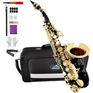 EASTROCK Soprano Saxophone Curved Bb Flat Black Sax Instruments for Beginners Intermediate Players with Carrying Case,Mouthpiece,Pads,Reed,Cleaning kit,neck Strap,White Gloves