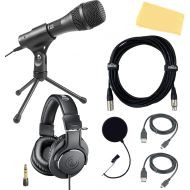Audio-Technica Education Pack w/ AT2005USB USB/XLR Microphone, ATH-M20x Headphones, Stand Clamp, Tripod Stand, USB-A and USB-C cables, Gearlux XLR Cable, Pop Filter, and Austin Baz