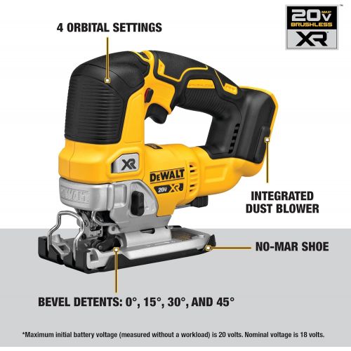  DEWALT 20V MAX XR Jig Saw, Tool Only (DCS334B)