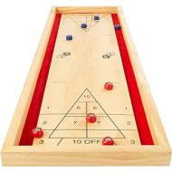 Tabletop Shuffleboard Game - Portable Indoor or Outdoor Compact Desktop Pinewood Competition Board Game for Kids and Adults by Hey! Play!, Red, (133954FEN)