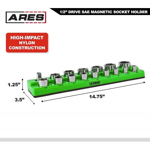  ARES 60009-16-Piece 1/2 in SAE Magnetic Socket Organizer -GREEN -Holds 15 Sockets and Socket Adapter -Perfect for your Tool Box -Also Available in RED