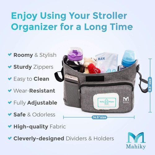  Universal Baby Stroller Organizer Stroller Accessories Bag Stroller Storage Bag with Cup Holders by Mahiky Stroller Organizer Parent Console Stroller Storage Pouch with Easy Access