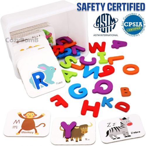  [아마존베스트]CozyBomB Toddler Alphabet Flash Cards - Preschool Activities Learning Montessori Toys ABC Wooden Letters Jigsaw Numbers Alphabets Puzzles Flashcards for Age 2 3 4 Years Old Educati