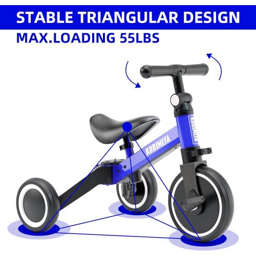  [아마존베스트]KORIMEFA 3 in 1 Kids Trike for Children 1-3 Years Old Kids Tricycle Boys Girls Baby Balance Bike 2 Wheels for Toddlers Tricycle with Removable Pedals
