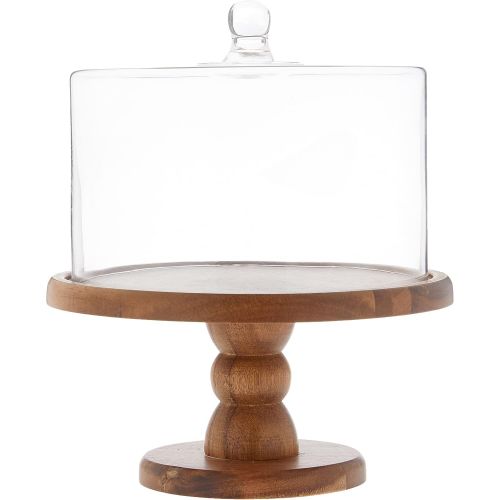 American Atelier 212767, Brown Madera Pedestal Plate with Lid  Domed Serving Cake Stand  for Cupcakes, Pies, Veggie Platter, Desserts & Chip and Dip