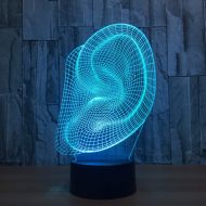 KAIYED 3D Night Light Creative 3D Illusion Lamp Led Night Lights 3D Ear Shape Colorful Atmosphere Mood Table Lamp Novelty Lighting