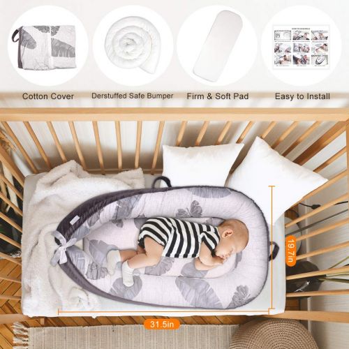  Mamibaby Baby Lounger Baby Nest Co-Sleeping for Baby, Ultra Soft & Breathable Fiberfill Portable Adjustable Newborn Lounger Crib Bassinet Newborn Shower Gift Essential (Leaves Patt
