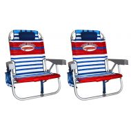 2 Tommy Bahama Backpack Cooler Chair with Storage Pouch and Towel Bar (Red/White/Blue & Red/White/Blue)
