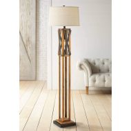 Yardley Rustic Farmhouse Floor Lamp with Nightlight LED Edison Style Bulb Aged Walnut and Textured Gunmetal Drum Shade for Living Room Reading Bedroom Office - Franklin Iron Works