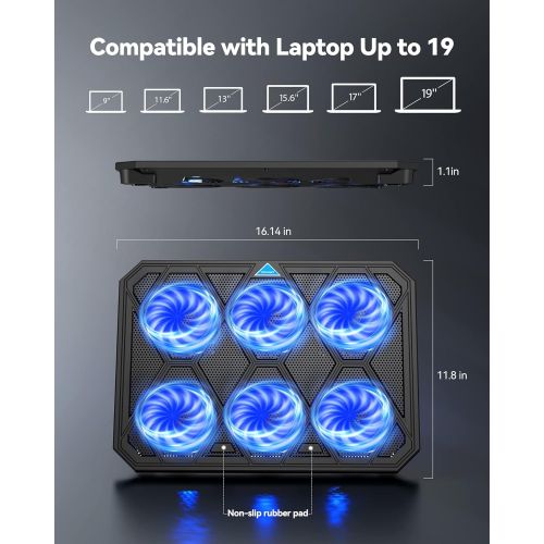  [아마존베스트]TeckNet Laptop Cooling Pad, 6-Fan Notebook Laptop Cooler Cooling Pad with LED Lights, Dual 2.0 USB Ports, Suitable for 12-19 Inch Laptops