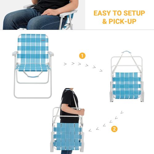  #WEJOY Folding Webbed Lawn Beach Chair,High Back Seat Backpack Portable Chairs for Adult with Hard Arm,Carry Strap for Outdoor Camping Garden Concert Festival Sand Picnic BBQ,265 L