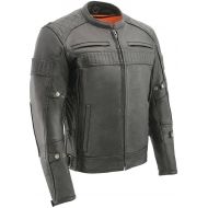 Milwaukee Leather MLM1545 Mens Quilted Pattern Triple Vent Black Leather Scooter Jacket