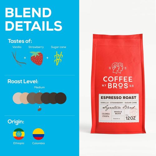 Coffee Bros., Espresso Roast ? Whole Bean ? 100% Arabica ? 1 Bag (12oz) ? Colombia & Ethiopia ? Gourmet & Specialty
