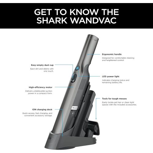  [아마존베스트]Shark WV201 WANDVAC Handheld Vacuum, Lightweight at 1.4 Pounds with Powerful Suction, Charging Dock, Single Touch Empty and Detachable Dust Cup