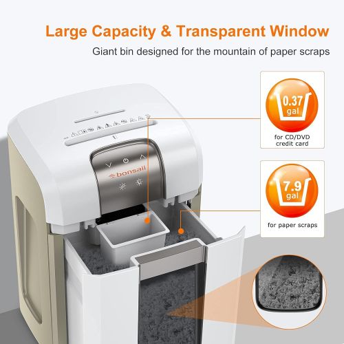  Bonsaii Micro Cut Shredder, P-6 Level Paper Shredder for Office Home Use Heavy Duty, 240-Minute 5 Sheets 7.9 Gallons High-Capacity Commercial Document Shredder for CDs/Credit Cards