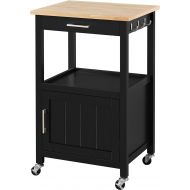 Yaheetech Small Kitchen Island on Wheels with Wood Top and Drawer, Trolley Cart with Open Shelf and Storage Cabinet for Dining Room, L22xW18xH35 Inches, Black