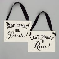 RitzyRose Here Comes the Bride Sign + Last Chance To Run Set of 2 Ring Bearer Signs | Flower Girl Banners for Wedding Ceremony: Handmade