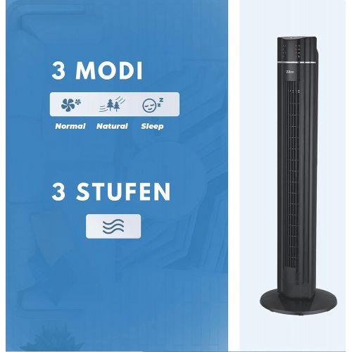  [아마존베스트]Zilan Tower fan, 3 levels, 3 modes, 12-hour timer, LED display, Remote control, tower fan, standing fan, column fan, air cooler, fan