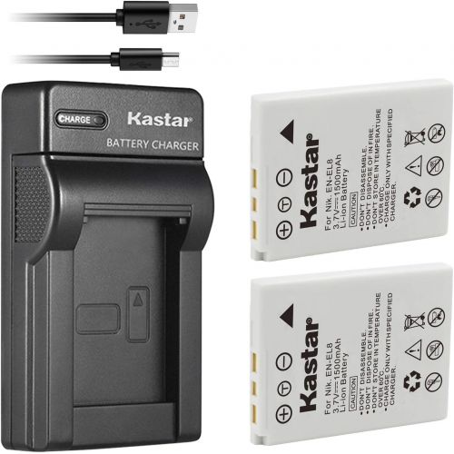  Kastar Battery X2 & Slim USB Charger for Nik EN-EL8 Coolpix P1 P2 Coolpix S1 S2 S3 S5 S6 Coolpix S7 S7c Coolpix S8 Coolpix S9 Coolpix S50 Coolpix S51 S51c Coolpix S52 S52c Cool-Sta