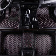 VEAOO Custom Car Floor Mats for Tesla Model 3 Models 2017-2019 Laser Measured Faux Leather, All Weather Full Coverage Waterproof Carpets XPE Car Liner (Black with Red Stitching)