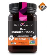 Wedderspoon Raw Premium Manuka Honey KFactor 16, 17.6 Oz, Unpasteurized, Genuine New Zealand Honey, Multi-Functional, Non-GMO Superfood, 2 Pack