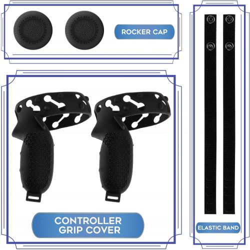  [아마존베스트](1 Set) Seltureone Compatible for Oculus Quest 2 Touch Controller Full Grip Cover, 2 Controller Caps, Anti-Slip and Anti-Fall Protective Silicone Sleeve with Hand Strap for Quest 2